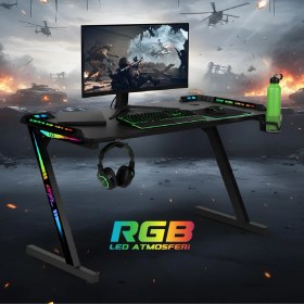 Resim Drift Aura Rgb Işıklı Oyuncu Masası 120×60 cm – Metal Ayaklı, Aksesuar Askılı 