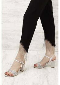 Resim Gönderi R Gümüş Taşlı Bilekten Bağlı Platform Topuklu Sandalet Gümüş 