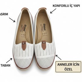 Resim Kadın Ortopedik Delikli Comfort Günlük Ayakkabı Beyaz Krem 