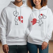 Resim Birleşen Kalpler Kapşonlu Sevgili Sweatshirt 