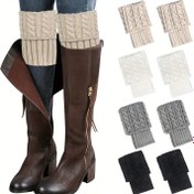 Resim Kadın Örgü Bacak Isıtıcıları 1 Çift - Tığ İşi Örgü Bot Manşetli Polyester Diz Yüksek Bot Çorapları, Elde Yıkanabilir Tek Renk Bacak Isıtıcıları Elbise ve Günlük Giyim İçin 