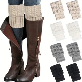 Resim Kadın Örgü Bacak Isıtıcıları 1 Çift - Tığ İşi Örgü Bot Manşetli Polyester Diz Yüksek Bot Çorapları, Elde Yıkanabilir Tek Renk Bacak Isıtıcıları Elbise ve Günlük Giyim İçin 