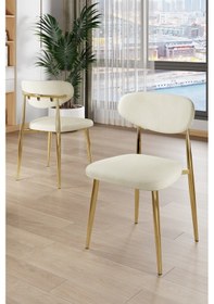 Resim Canisa Laos Serisi 4 Adet Krem Mutfak Sandalyesi Gold Kaplama Metal Ayak 1.sınıf Babyface Kumaş Krem Sandalye Gold Ayak 