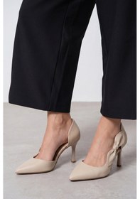 Resim Giamgia Store Kadın Bej Saten Fiyonklu Sivri Burun 9 Cm İnce Topuklu Stiletto Abiye Ayakkabı-2371 