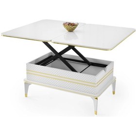 Resim Akıllı Laptop Sehpa Yemek Masası Orta Sehpa Beyaz-Gold 