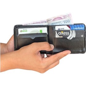 Resim Premium Serisi Özel Kutulu Lüks Deri Klasik Cüzdan Kemer Ve Kartlık Erkek Seti Siyah 