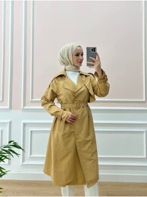 Resim Esre Store Kol Ve Omuz Detaylı Tesettür Trençkot Camel 