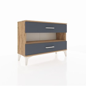 Resim Arges Şifonyer Tek Raflı 2 Çekmeceli 88x30x64 - Çam / Antrasit 