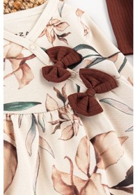 Resim Çiçek Desenli Bandanalı 2'li Uzun Kollu Kız Bebek Tulum Takım 001 