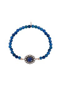 Resim Zirkon Taşlı Pırlanta Montür Rose Altın Kaplama Lacivert Boncuklu Oval Desenli Gümüş Strech Bileklik Gümüş - Rose Gold 