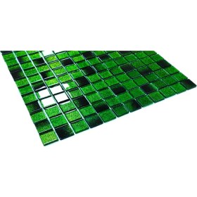 Resim MozaiKristaL Mutfak Tezgah Alnı ve Iç Mekan Dekorasyonları Için Kristal Cam Mozaik. Renk: Yeşil sim-Siyah Efekti. Cam Ölçüsü: 23x23x4 mm. File Ölçüsü: 30x30 cm. ( 1 m2 fiyatıdır ) 