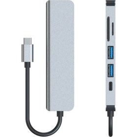 Resim Daytona Ch-13/c Macbook Uyumlu 6ın1 Type-C To 2* USB 3.0 Sd Tf 4K Hd 1080P HDMI Pd Kart Okuyucu Çevirici Adaptör 
