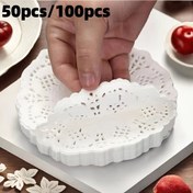 Resim 50 adet/100 adet, Yuvarlak Mat Kağıt Dantel Kenarlı Cupcake Pedleri Kızarmış Yiyecekler, Tatlılar, Kurabiyeler için, Parti Düğün Masa Dekoru, Bisküvi Kek Pedleri, Mutfak Araçları, Mutfak Malzemeleri, Mutfak Aksesuarları, Mutfak Eşyaları 