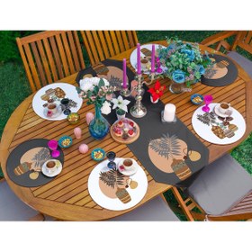 Resim 6+1 Tropik Yapraklar Saksı Motifli Dijital Baskılı Püsküllü Runner ve Supla Seti 