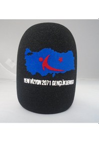 Resim Siyah Yuvarlak Mikrofon Süngeri Logo Baskısı 