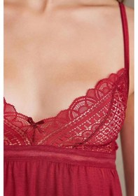 Resim Pierre Cardin 2820 Kadın Penye Dantelli Sabahlıklı Pijama Takım-bordo Bordo 