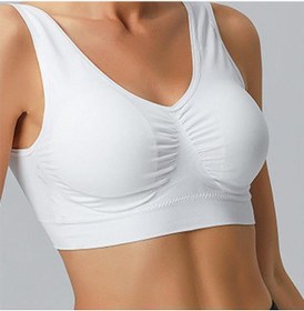 Resim Beyaz Sporcu Sütyeni Büyük Beden Kadın Spor Sütyeni Çift Katmanlı Yoga Koşu Fitness İç Çamaşırı Yelek Beyaz 
