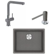 Resim Franke Marıs Mrg 210/110-52 Stone Grey Granit Eviye +actıve Plus Doccıa Armatür+ Comfort Sıvı Sabunluk Üçlü Set Kampanya Krom 