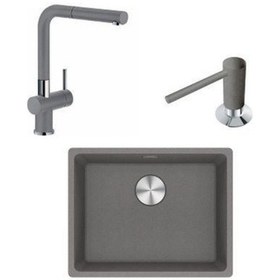 Resim Franke Marıs Mrg 210/110-52 Stone Grey Granit Eviye +actıve Plus Doccıa Armatür+ Comfort Sıvı Sabunluk Üçlü Set Kampanya Krom 