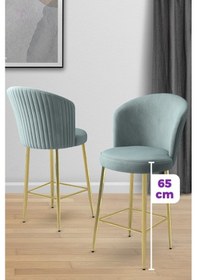 Resim Canisa Alte Serisi 2 Adet Babyface Kumaş 65 Cm Gold Kaplama Ayaklı Su Yeşili Bar Sandalyesi Su Yeşili Sandalye Gold Kaplama Ayak 