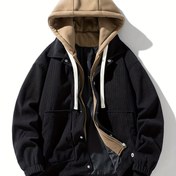 Resim Erkekler İçin Vintage Workwear Ceket - Fermuarlı veya Düğmeli Kapatma, Başlıklı Yaka, Çiftli Ceplere Sahip Dayanıklı Şapka Mont - Kahverengi/Siyah/Bej/, Makinede Yıkanabilir Günlük, İş ile Resmi Giyim için Uzun Mevsimlik Üst 