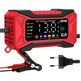 Resim Xuweiwei 12v 6a Akıllı Pulse Bakım Dijital Lcd Şarj Cihazı Kırmızı Sıcaklık Algılama Aşırı Voltaj Koruma Özellikli Araç Akü Şarj 