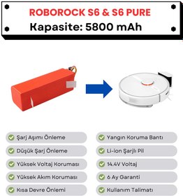 Resim Roborock S6 S6 Pure Uyumlu Batarya 14.4V 5800 mAh Robot Süpürge Pili 