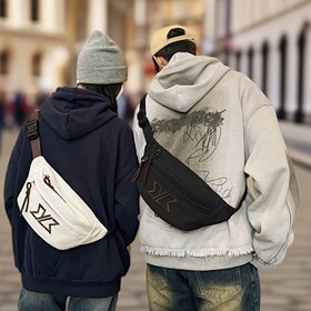 Resim Ayarlanabilir Çapraz Göğüs Askısı Çantası - Erkekler ve Kadınlar için Fermuarlı Kemer Paketi ve Polyester Astarlı Naylon Bel Paketi, Spor, Jimnastik, Seyahat, Jimnastik Omuz Çantası için Beyaz/Siyah | Şık Göğüs Paketi | Dayanıklı Fermuarlı Çanta, Çapraz Vücut Çantası 