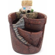 Resim Youmex Kahverengi Sentetik Reçine Süs Bitkisi Kasesi - Halka Desenli, Su Akış Delikli, Dökme Önleyici, Ev Dekoru Dekoratif Süs 
