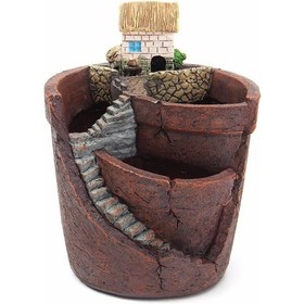 Resim Youmex Kahverengi Sentetik Reçine Süs Bitkisi Kasesi - Halka Desenli, Su Akış Delikli, Dökme Önleyici, Ev Dekoru Dekoratif Süs 