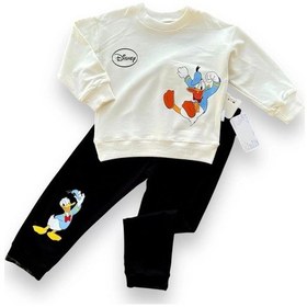 Resim 6-9-12-18 Ay Ördek Baskılı Pamuk Penye Kumaş Erkek Bebek Takımı Siyah Siyah 