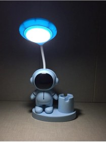 Resim Empressco Mavi Silikon Astronot Çalışma Lambası, Şarjlı, Kalem Tutucu, Mini Masa Işığı 