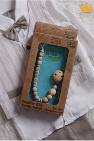 Resim Babyhola Özel Kutulu Kız Bebek Hediyesi Isim Yazdırılabilir Doğal Ahşap Emzik Zinciri Askısı Tutucu 1075 