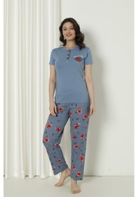 Resim Wordex Mirano 4126 Pamuklu Kısa Kollu Çiçekli Kadın Pijama Takımı Mavi 
