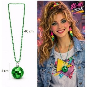Resim Retro Disko Topu Şekilli 80&amp 39 Ler 90&amp 39 Lar Yeşil Renk Plastik Kolye - Rmht-764265 