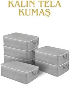 Resim Yatak Baza Altı Düzenleyici Hurç Tela Sağlam Fermuar Yapısı Gri (12li Paket) (64x45x22) 