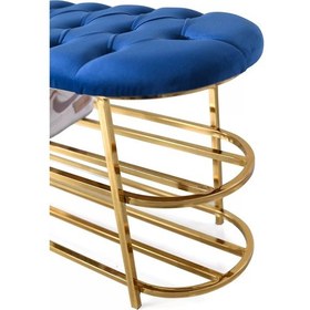 Resim Kapitoneli Puf Bench Kapı Önü Metal Ayakkabılık Saks Mavi 