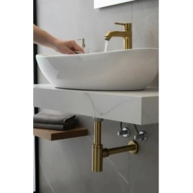 Resim İsaoğlu Yapı Lavabo Gideri Mat Gold Lavabo Sifonu Bas Bırak Pop Up Dahil Komple Set Fırçalanmış Gold Renk 