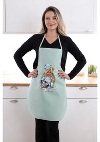 Resim Siyah Chef Leke Tutmaz Kumaş Mutfak Önlüğü Yeşil 