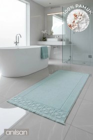 Resim Fesun Turkuaz Ayak Havlusu - 60x130cm, 690gr, %100 Pamuk, Spa Ve Otel Banyo Paspası, Günlük Kullanıma Uygun Mavi 