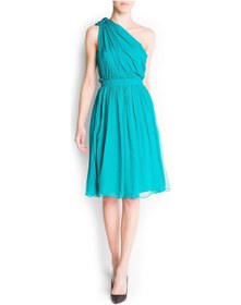 Resim Tek Omuz İpek Elbise Mezuniyet Kokteyl Turkuaz 