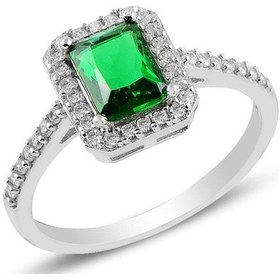 Resim Gümüş Rodyumlu Pırlanta Montürlü Zümrüt Baget Taşlı Yüzük 