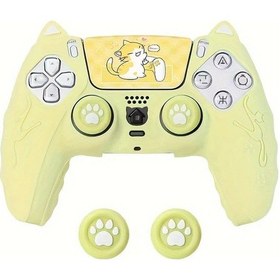 Resim Lumaworld Pembe Ps5 Kedi Kulaklı Kontrol Kılıfı Sarı Parmak Tutamakları Ve Yastıkçıklı 