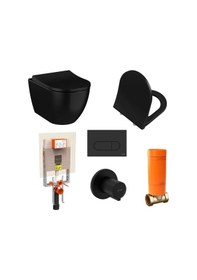 Resim VitrA S60 Mat Siyah Kanalsız Asma + Mat Siyah Gömme Rezervuar + Slim Yavaş Kapanır Kapak 