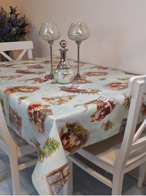 Resim Yeni Yıl Desenli Elyaflı Pvc Masa Örtüsü Silinebilir Ve Su Geçirmez Muşamba Yeşil 