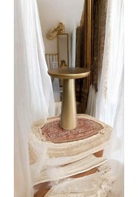 Resim El Yapımı Tekli Mantar Yan Sehpa Ahşap Ve Altın Varak Renk Bej 