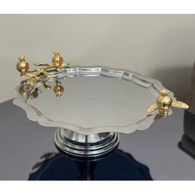 Resim Çelik Yuvarlak Dalgalı Nar Aksesuarlı Kek Kurabiye Standı Ayaklı Ikramlık 