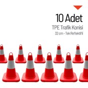 Resim İleri Trafik 10'lu TPE Trafik Konisi Seti 32 cm Tek Reflektifli Trafik Dubası 