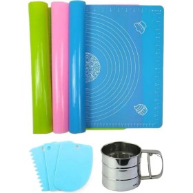 Resim Kitchen Design Lab Ölçülü Çok Amaçlı Hamur Açma Matı 45 cm x 65 Cm, Çelik Un Eleği ve Hamur Şekillendirme Seti 3 Lü 