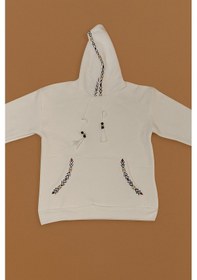 Resim Bigdart Kadın Kapşonlu Şardonlu Nakışlı Üç İplik Beyaz Kadın Sweatshirt Beyaz 
